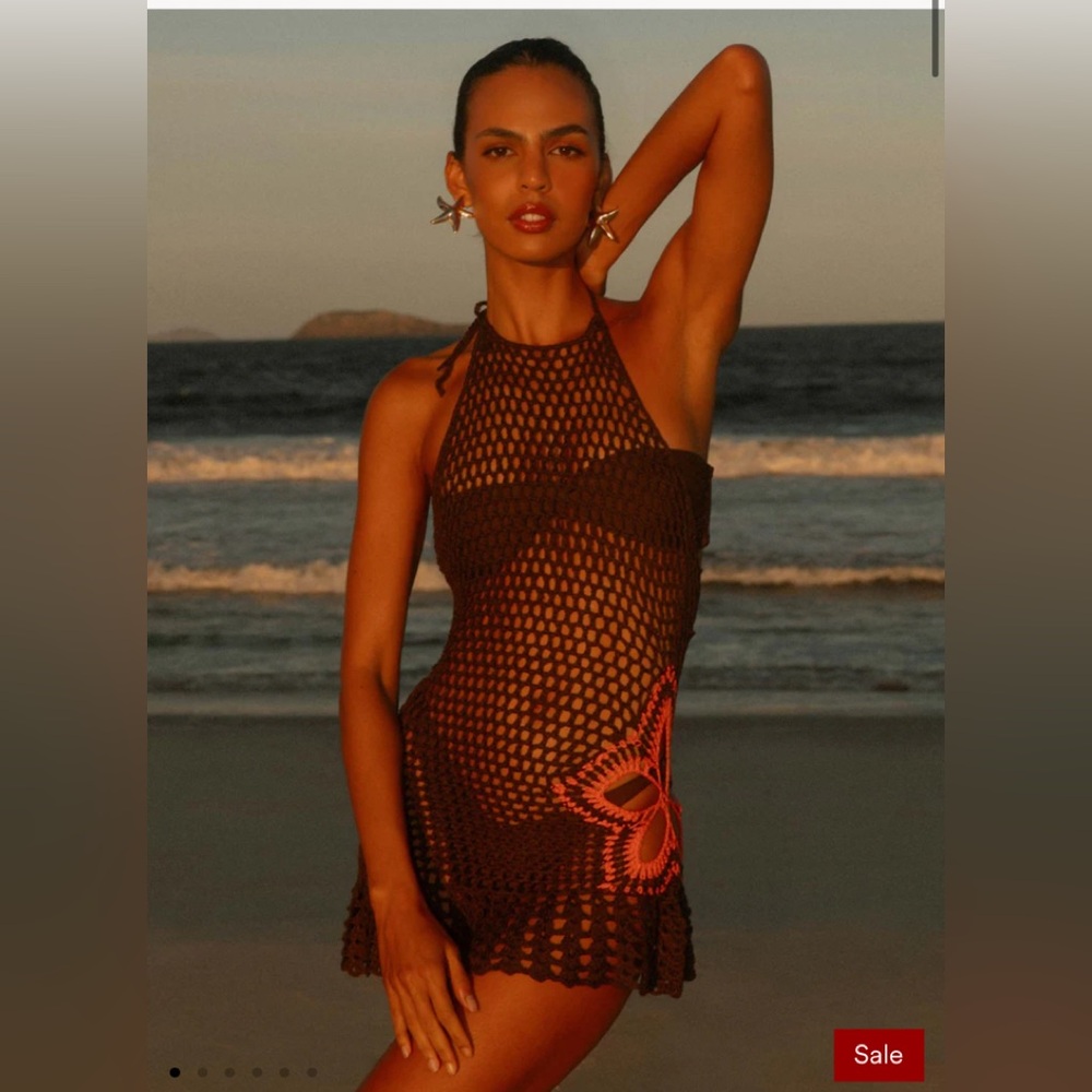 Peppermayo Henley Crochet Mini Dress - Chocolate